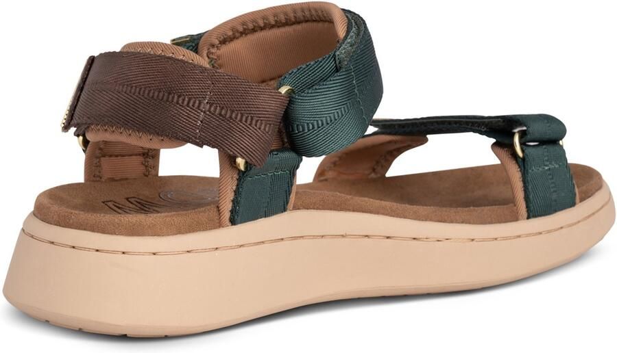 Woden Comfortabele textielsandaal met leren details Green Dames