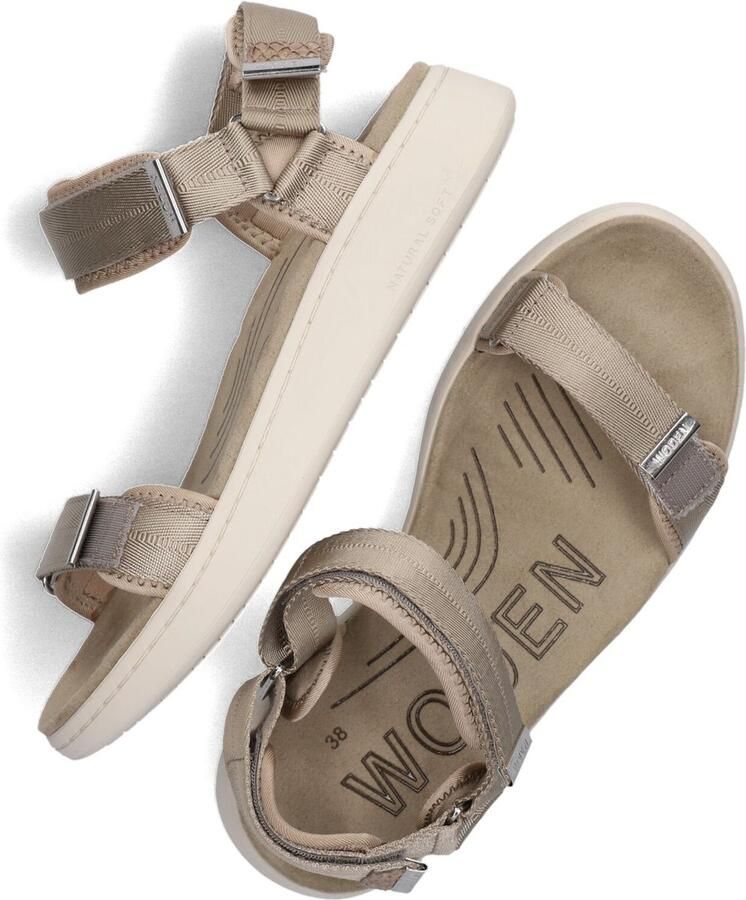 Woden Comfortabele Textielsandaal met Leren Details Gray Dames - Foto 2