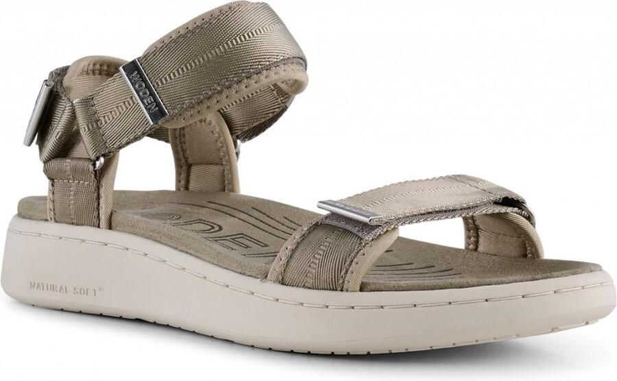 Woden Comfortabele Textielsandaal met Leren Details Gray Dames - Foto 7