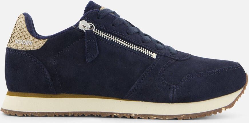 Woden Sneakers met rits van suède en visleer Blue Dames