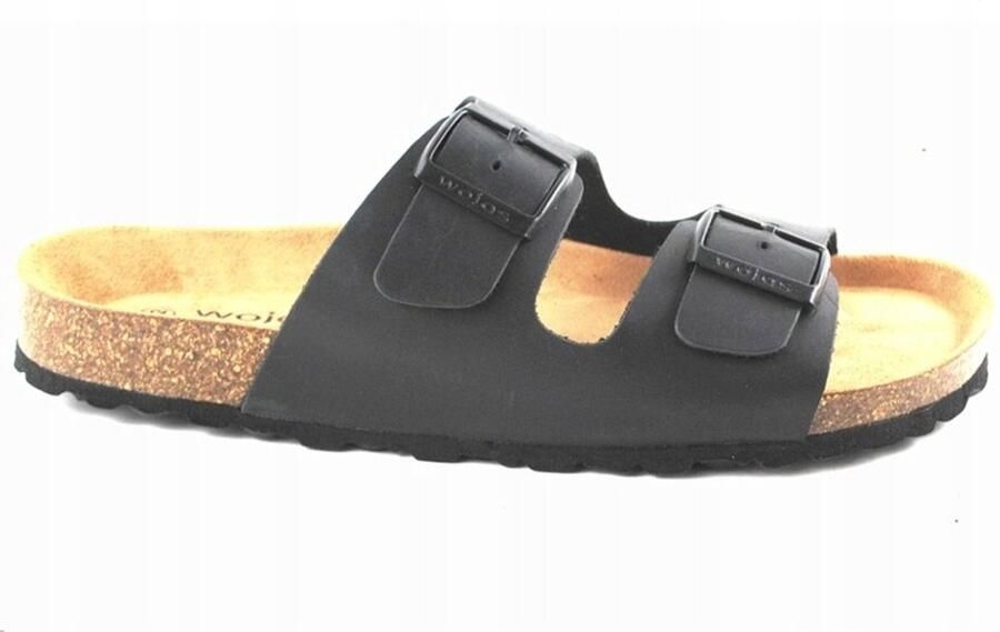 Wojas Herenslippers Zwart Nubuckleer Kurk Zool