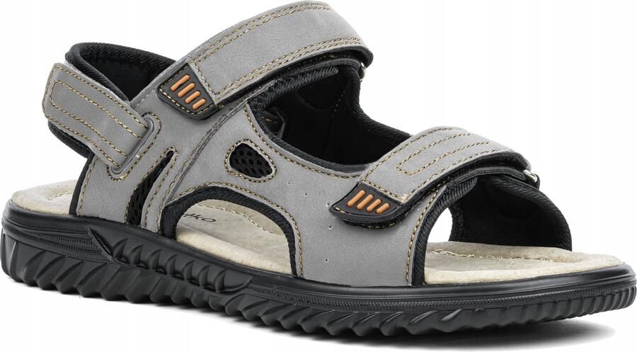 Wojtyłko Heren Sandalen Leer Grijs Verstelbare Klittenband