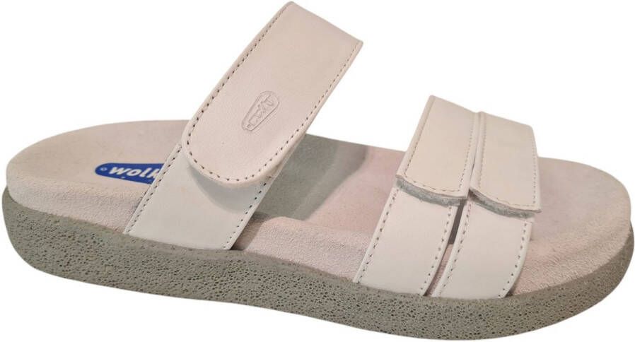 Wolky 0050130 100 Dames Slippers Slides Voorgevormd Voetbed Klittenbandsluiting Wit