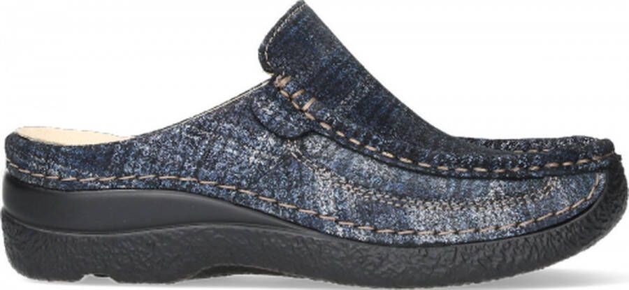 Wolky Comfortschoenen Roll Slide blauw goud metallic suede