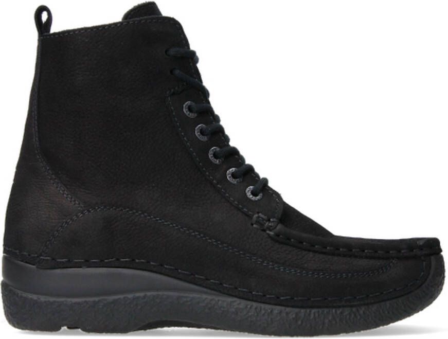 Wolky Hoge veterschoenen Roll Boot zwart nubuck