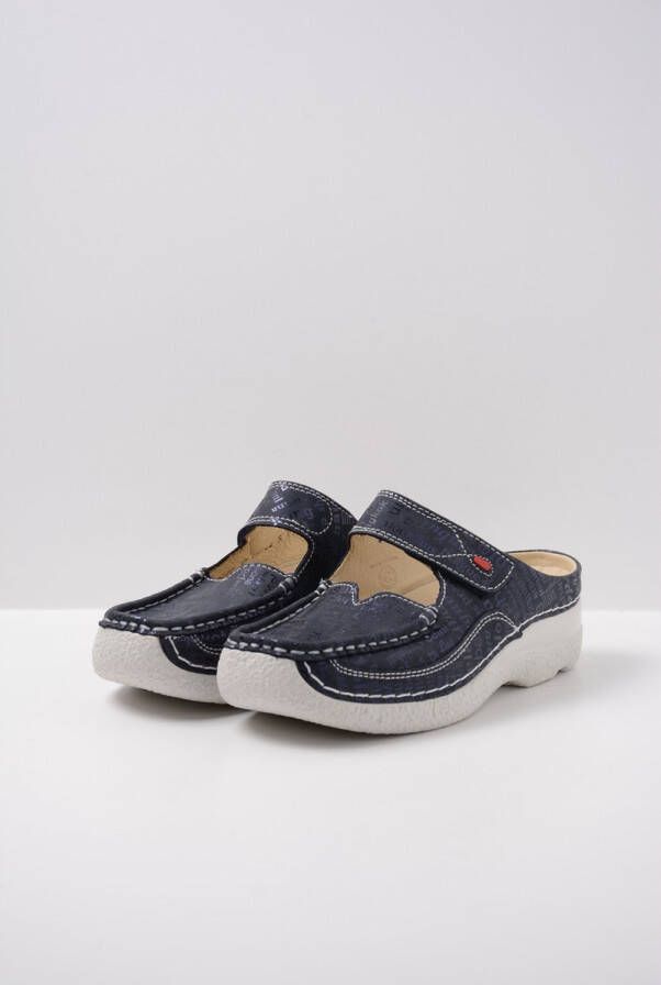 Wolky Comfortschoenen Roll Slipper blauw letter nubuck