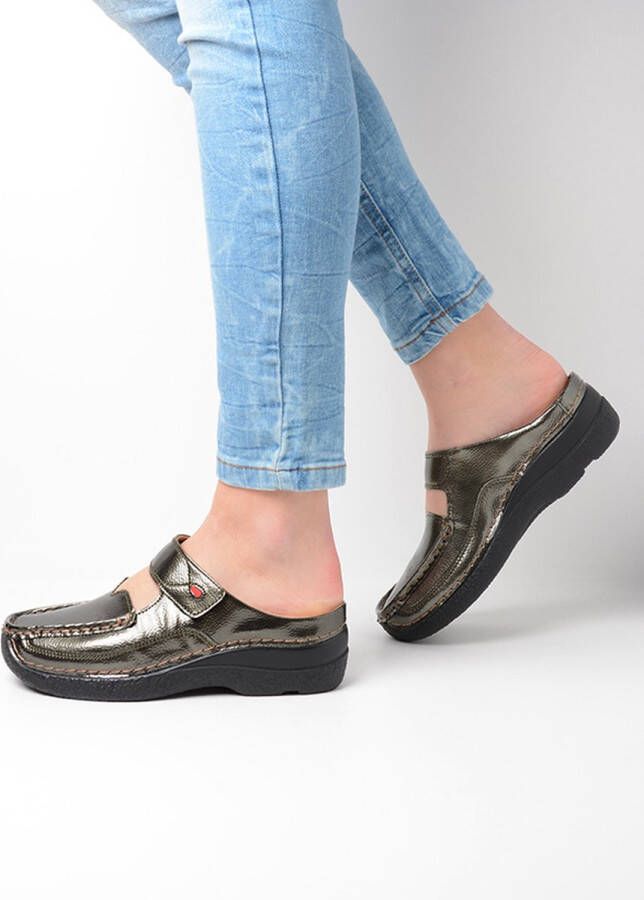 Wolky Comfortschoenen Roll Slipper Vegan grijsgroen vegan lak