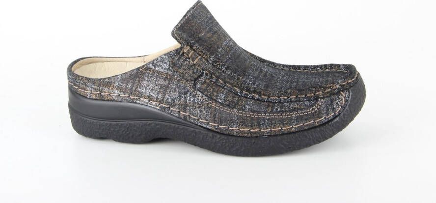 Wolky Comfortschoenen Roll Slide zwart goud metallic suede