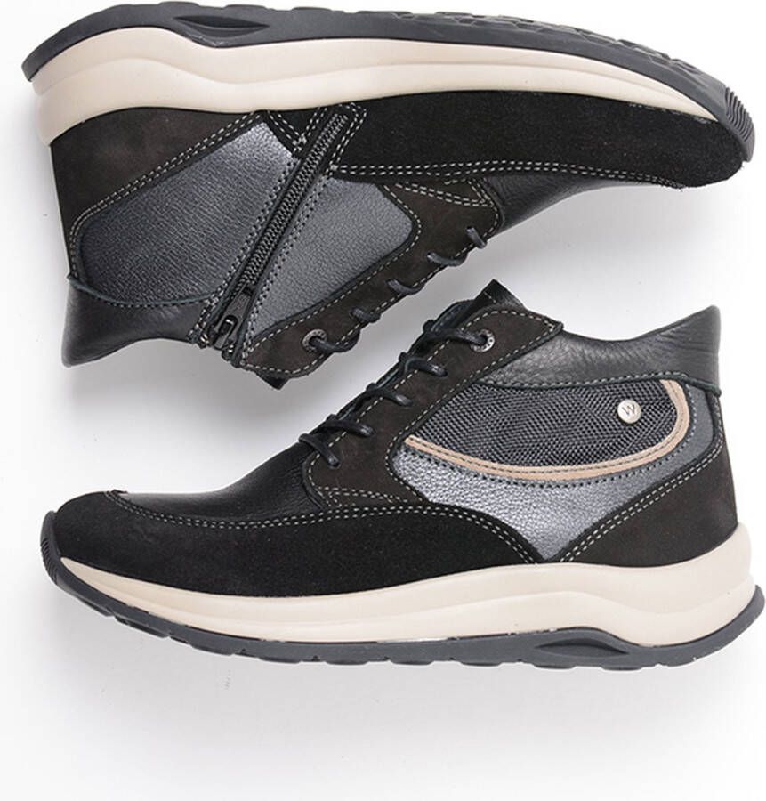 Wolky Hoge veterschoenen Scone zwart combi leer