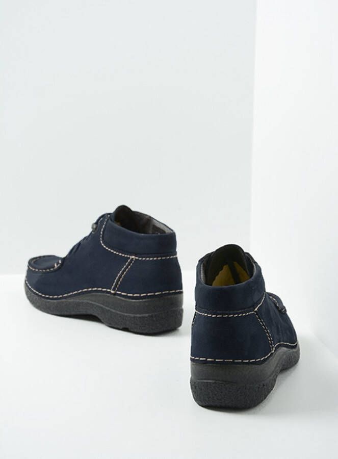 Wolky Hoge veterschoenen Seamy Moc blauw nubuck