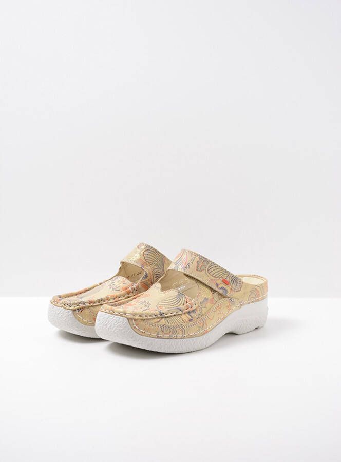 Wolky Klompen Roll Slipper beige geprint suede