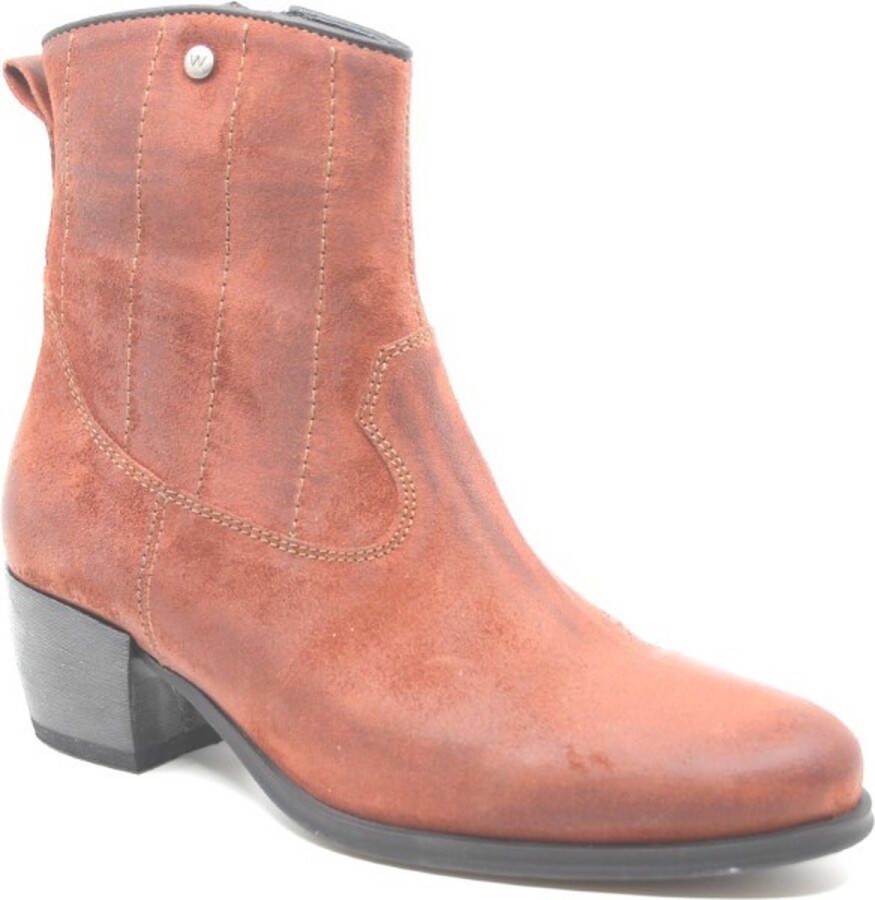Wolky LUBBOCK Brushed 0287845 434 Roodbruine stoere dames westernboot met rits en uitneembaar voetbed