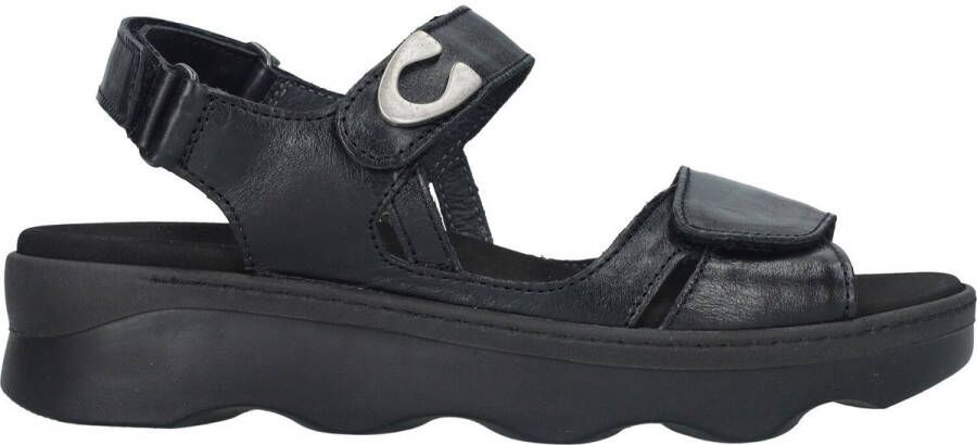 Wolky Zwarte Leren Zomer Sandaal met Comfort Black Dames