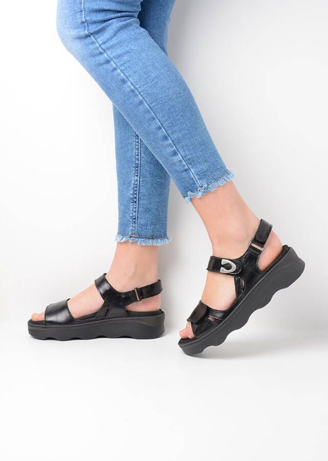 Wolky Zwarte Leren Zomer Sandaal met Comfort Black Dames