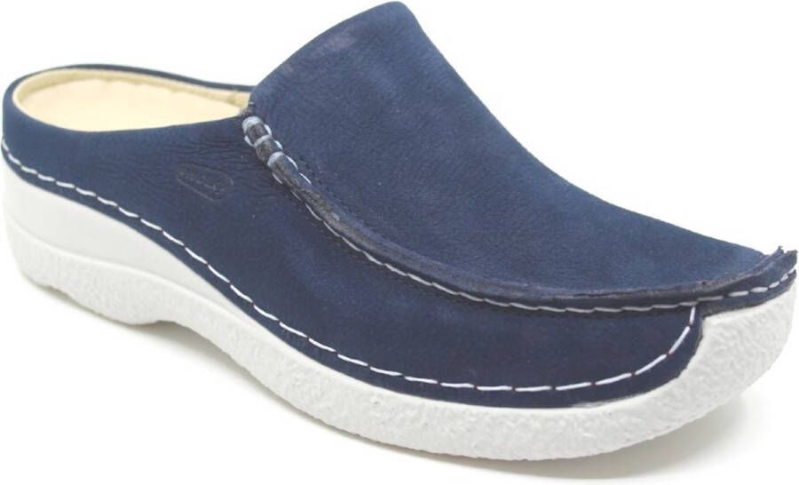 Wolky SEAMY SLIDE 0625011 820 Blauwe slippers met dichte neus wijdte H