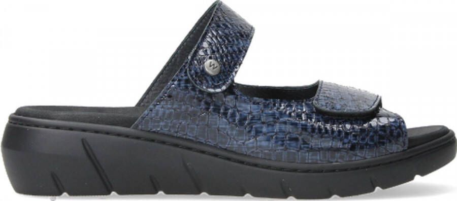 Wolky Slippers Cyprus blauw crocolook lakleer