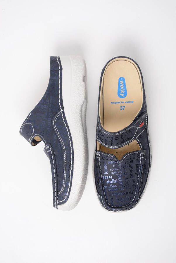 Wolky Comfortschoenen Roll Slipper blauw letter nubuck