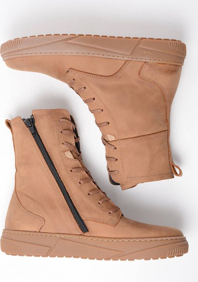 Wolky Hoge veterschoenen Check cognac nubuck