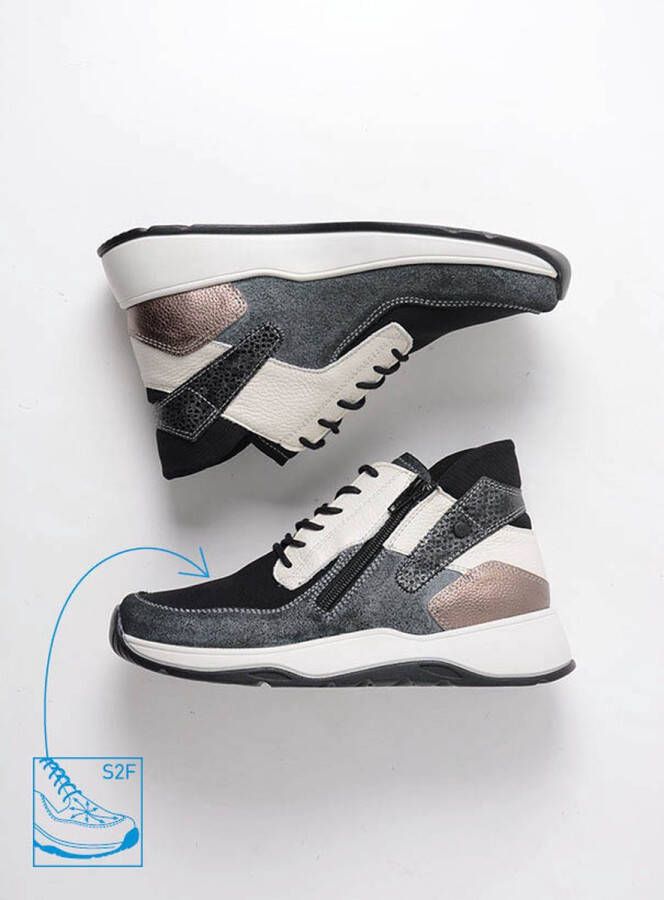 Wolky Veterschoenen Crown SF zwart gebroken wit stretchleer