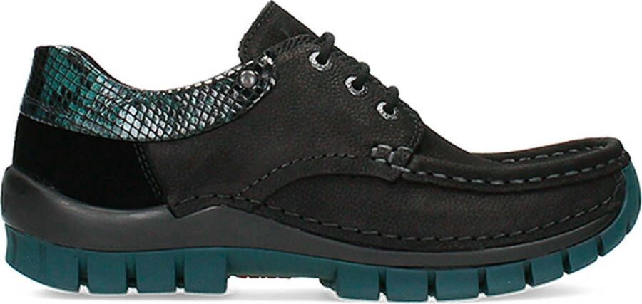 Wolky Veterschoenen Fly zwart petrol nubuck