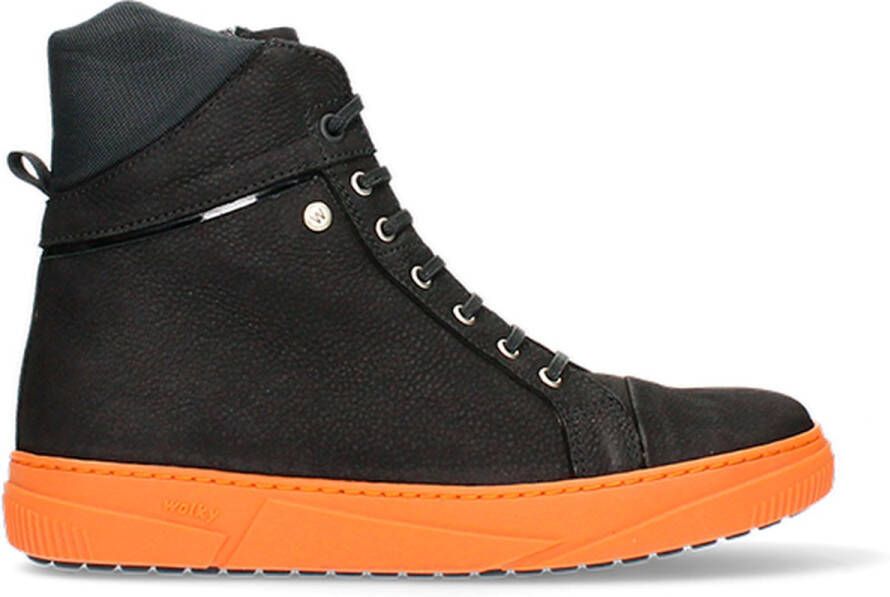 Wolky Veterschoenen Wheel zwart oranje nubuck