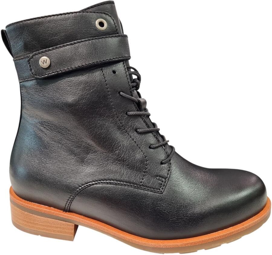 Wolky 0448520 013 Zwarte Leren Dames Veterboots Zwart