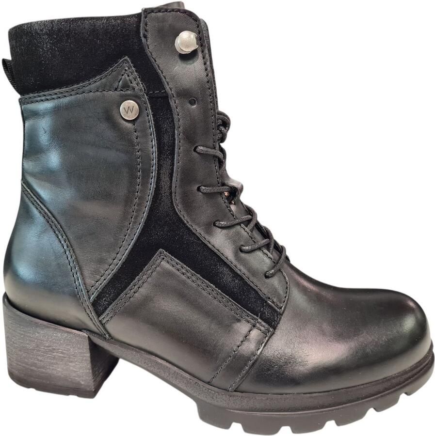 Wolky 0610030 000 Zwarte Leren Veterboots Dames Zwart