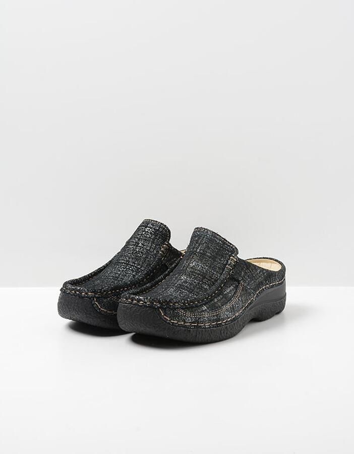 Wolky Comfortschoenen Roll Slide zwart goud metallic suede - Foto 2