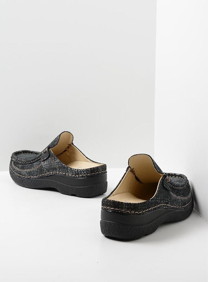 Wolky Comfortschoenen Roll Slide zwart goud metallic suede - Foto 6