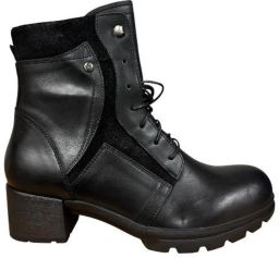 Wolky 0610030 000 Zwarte Leren Veterboots Dames Zwart