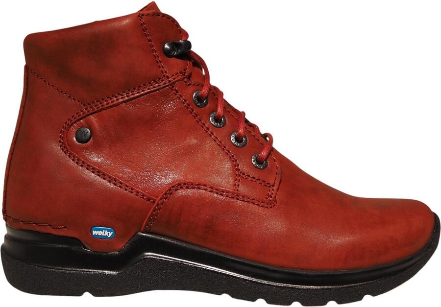 Wolky 0661636 553 Veterschoenen Halfhoog Rood Leer Dames Rood