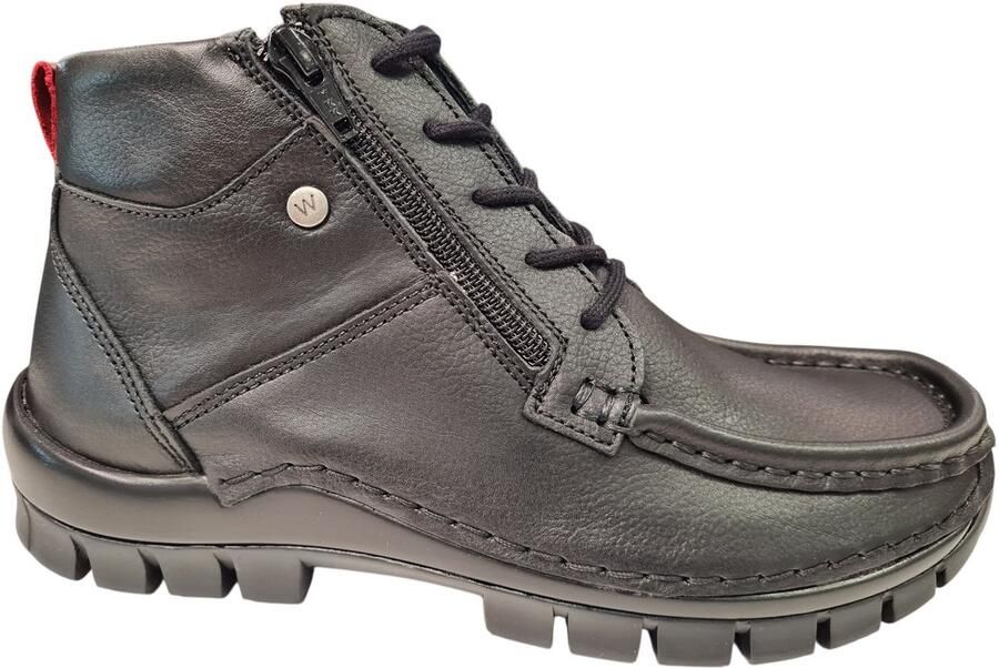 Wolky Zwarte Leren Dames Veterschoenen Zwart