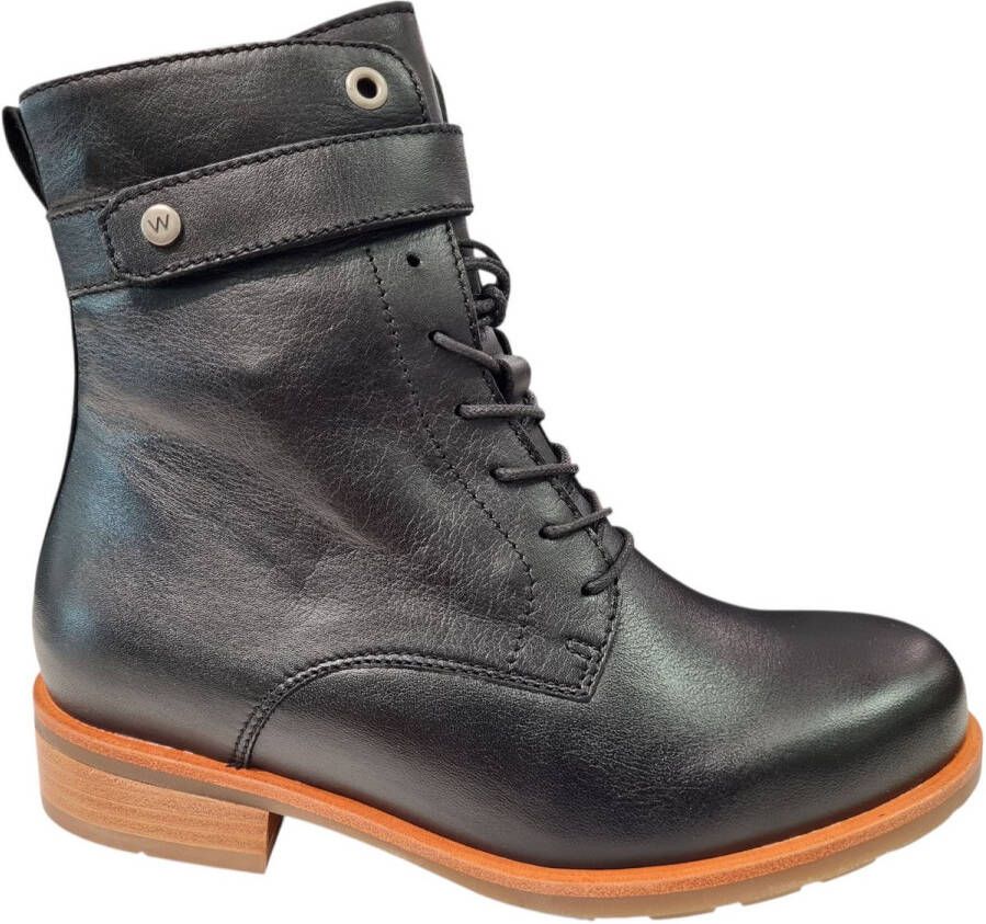 Wolky Zwarte Leren Dames Veterboots Zwart