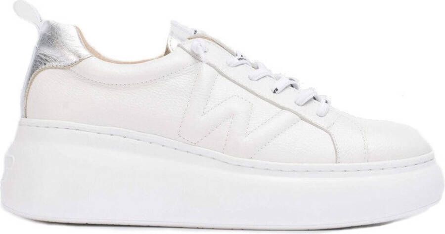 Wonders Witte Leren Platform Sneaker met Metallic Detail White Dames