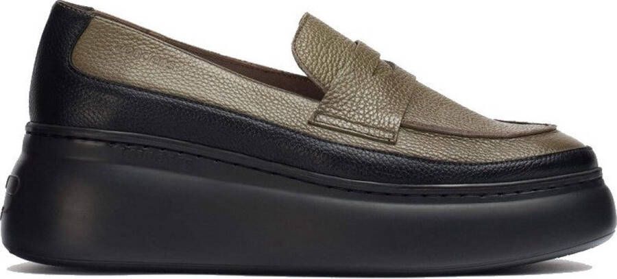 Wonders Groen en zwart leren sleehak moccasin Green Dames