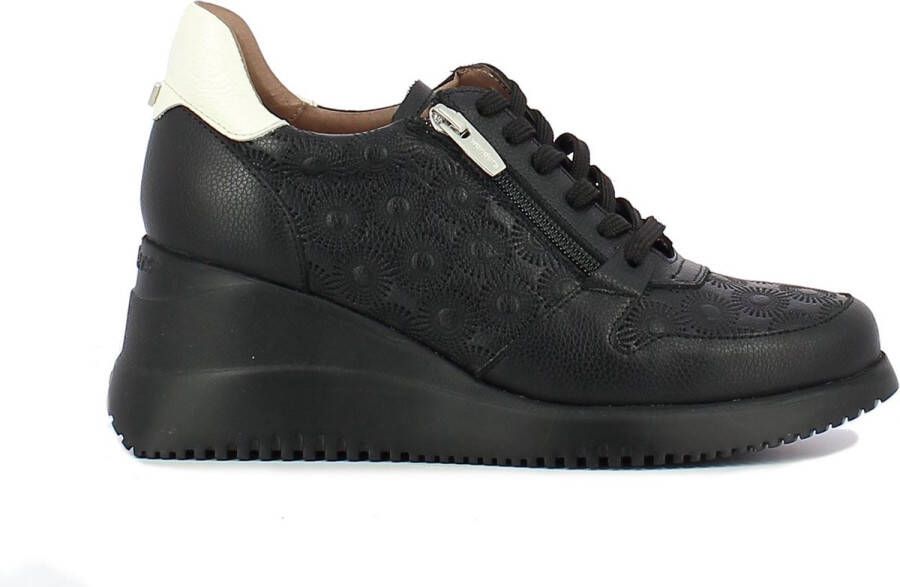 Wonders Florale Openwork Sneaker met Rits en Vetersluiting Black Dames