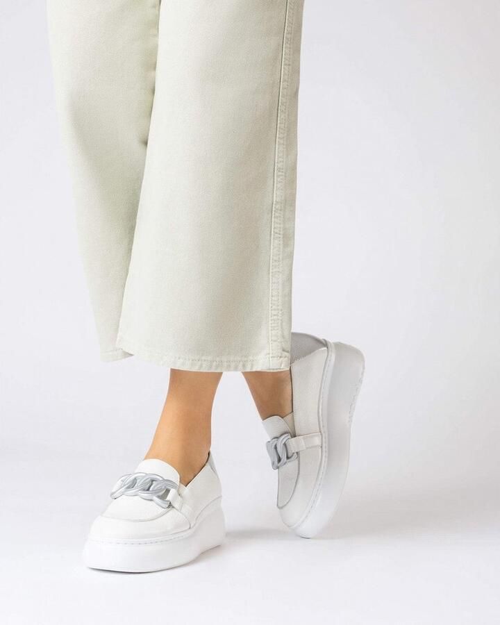 Wonders Tweekleurige leren sleehak moccasin White Dames - Foto 3