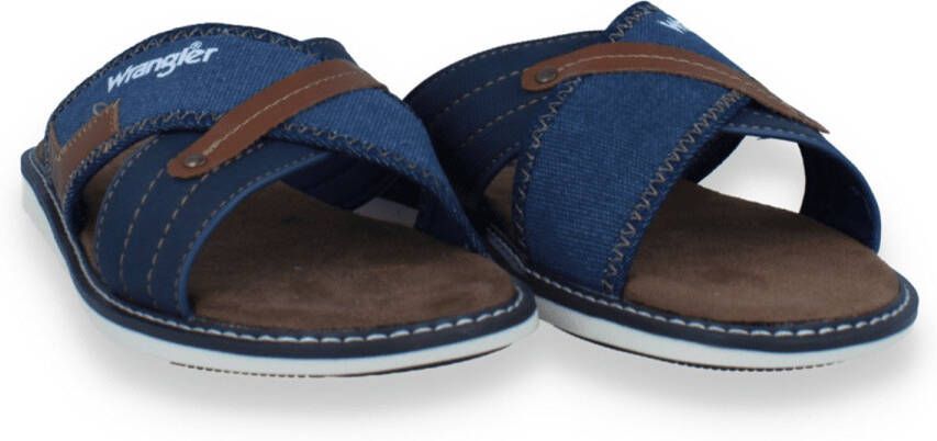 Wrangler Heren Badslipper Calvin Slider Men Low Dress Blues BLAUW