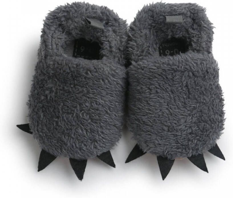 WUNO Baby Pantoffels| Grijze Fluffy schoenen | 6 tot 12 maanden