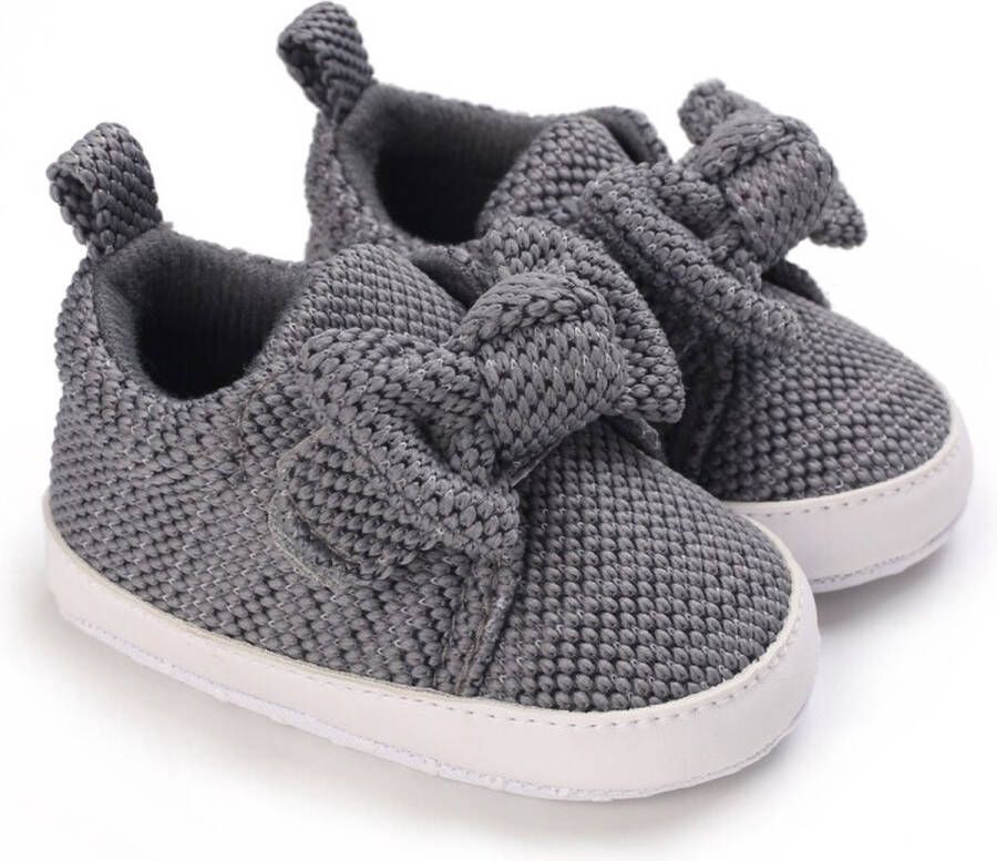 WUNO Baby Schoenen Pasgeboren Babyschoenen met strik Meisjes Jongens Eerste Baby Schoentjes 0-6 maanden Zachte Zool Antislip Baby slofjes 11cm Zwart