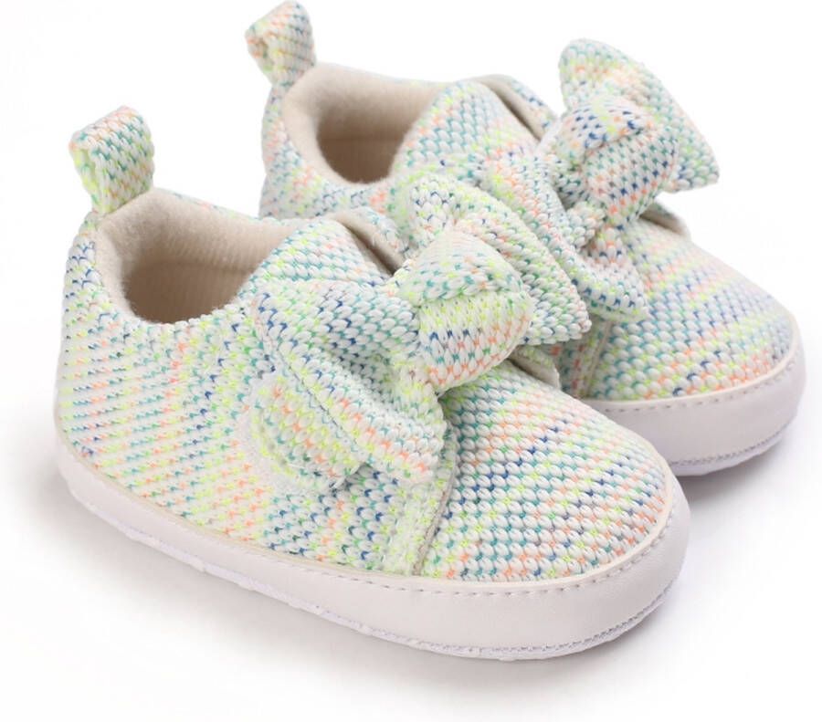 WUNO Baby Schoenen Pasgeboren Babyschoenen met strik Eerste Baby Schoentjes 6-12 maanden Zachte Zool Antislip Baby slofjes 12cm Multi