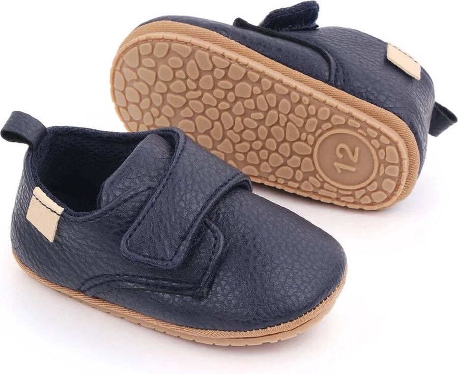 WUNO Baby Schoenen Pasgeboren Babyschoenen met strik Eerste Baby Schoentjes 6-12 maanden Zachte Zool Antislip Baby slofjes 12cm Zwart