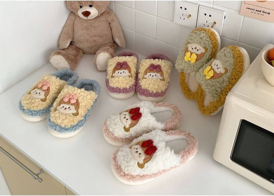 Xixitiao Zachte fluffige dames pantoffels lichtblauw en geel woman slippers vrouwen sloffen - Foto 5