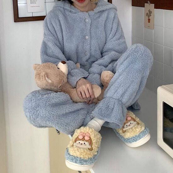 Xixitiao Zachte fluffige dames pantoffels lichtblauw en geel woman slippers vrouwen sloffen - Foto 6