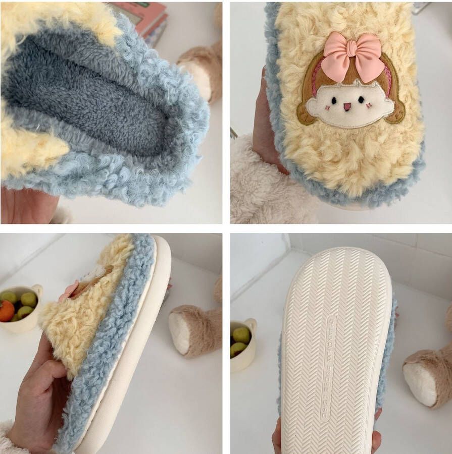 Xixitiao Zachte fluffige dames pantoffels lichtblauw en geel woman slippers vrouwen sloffen - Foto 4