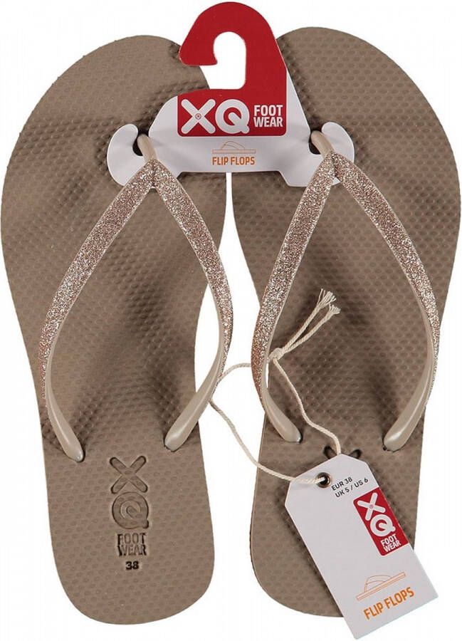 XQ Footwear Dames Teenslippers Taupe Glitter Zomer