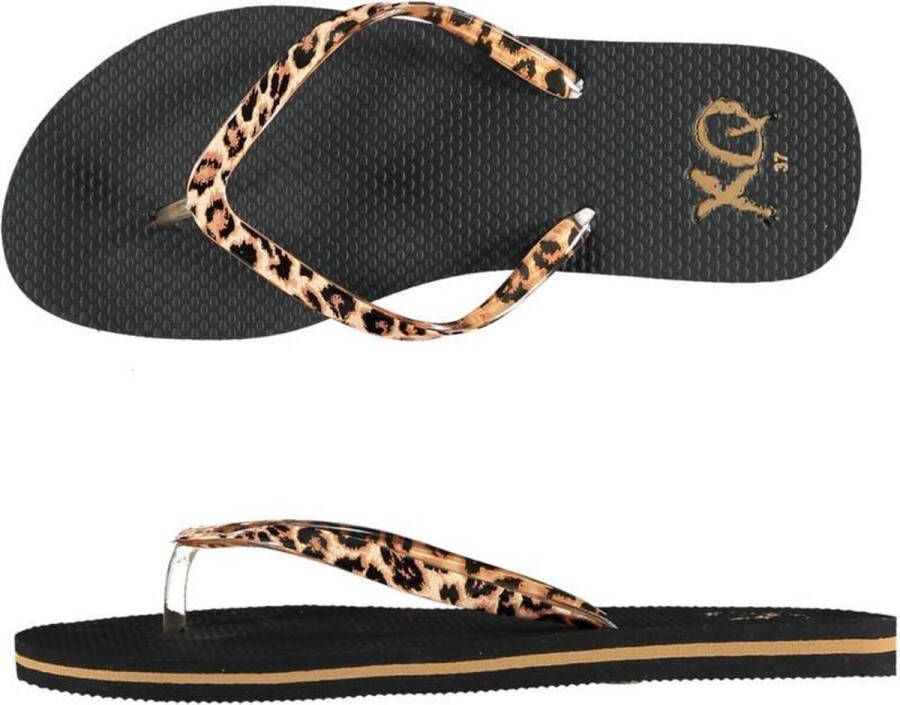 XQ Footwear Flip flops Dames | Teenslippers Zwart Leopard bandjes