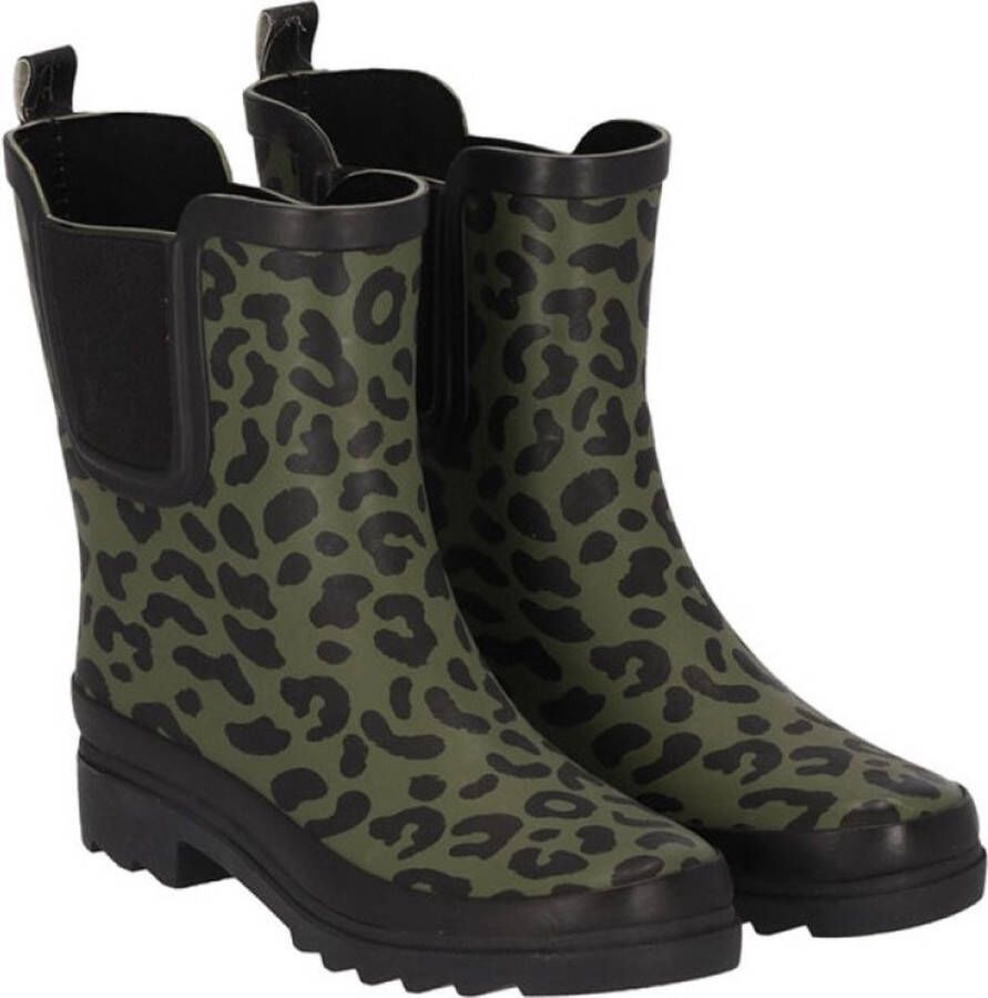 XQ Footwear Groene Luipaard print damesregenlaars Chelsea Rubber Rain Boots van XQ