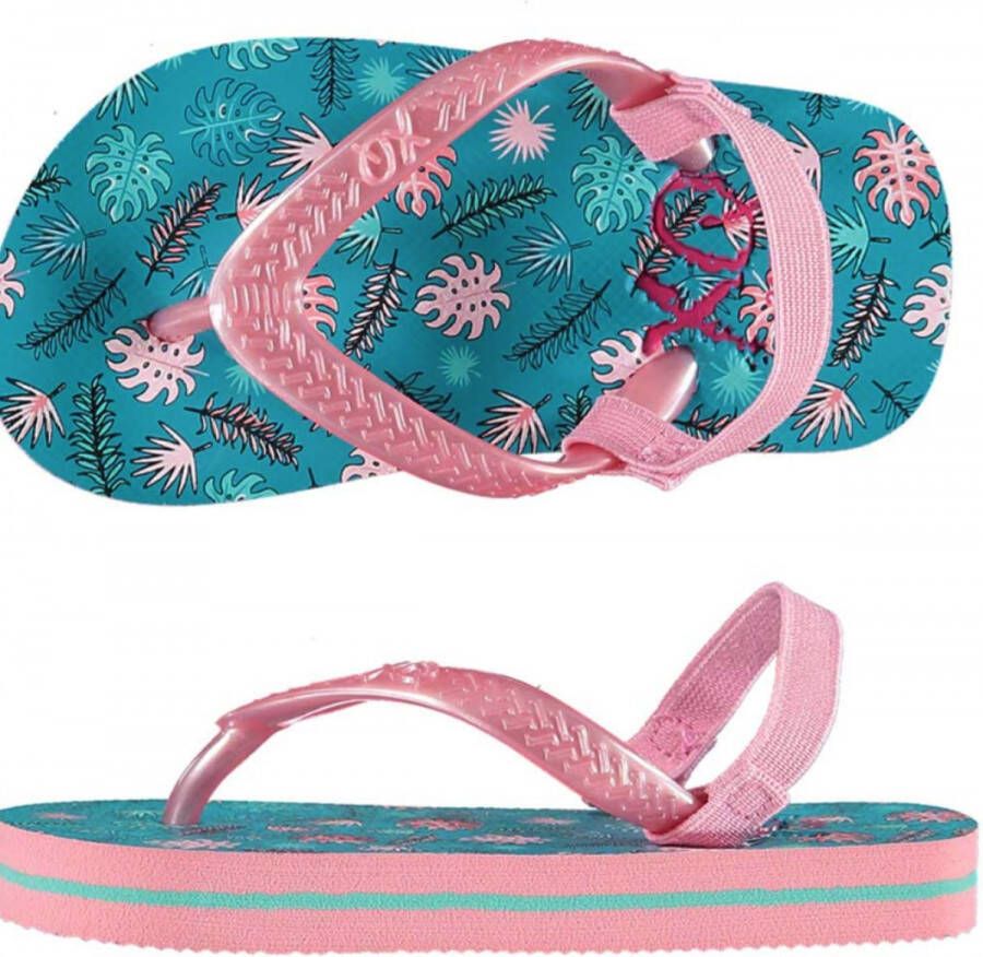 XQ Footwear Teenslippers Meisjes Sunny Leafs Blauw Roze