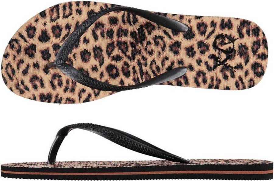 XQ Footwear Teenslippers Panter Dames Polyester Beige zwart Mt